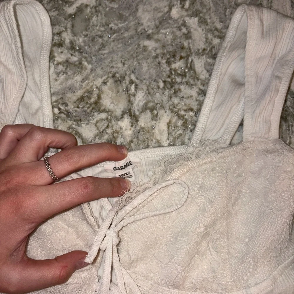 Garage White Lace-Up Crop Top - Picture 2 of 5